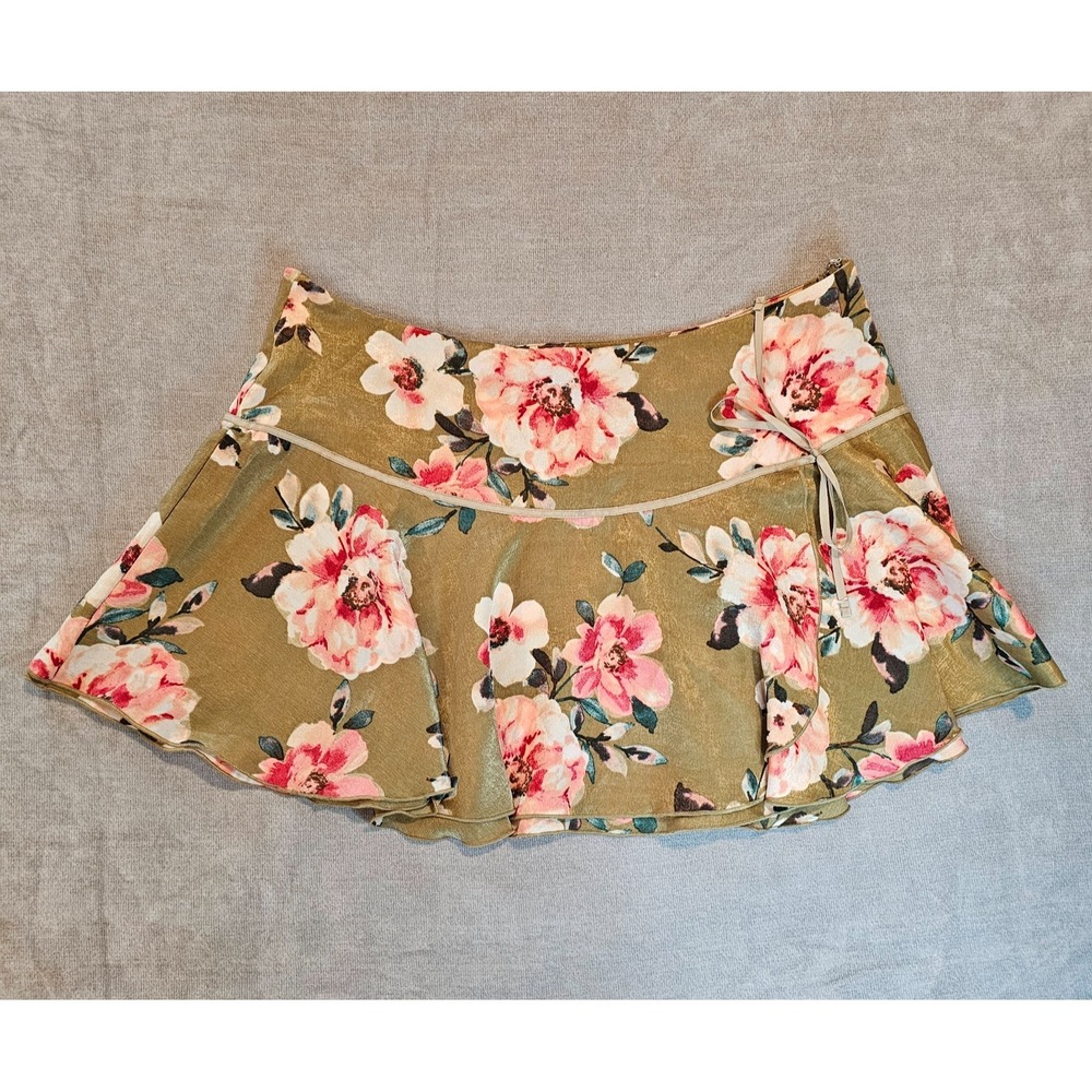 FULL TILT Low Rise Satin Women's Mini Skirt Floral Green Floral XL NWT